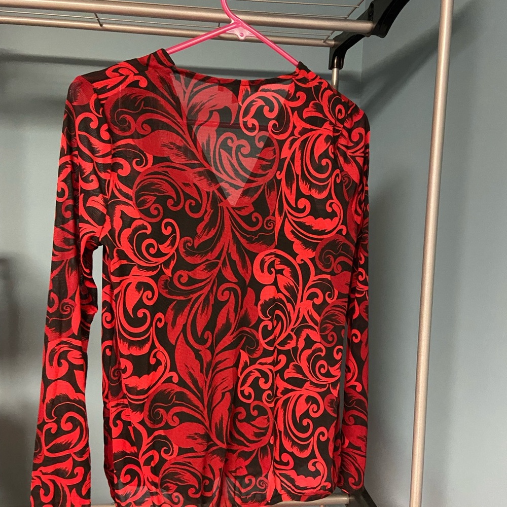 INC International Concepts Red and Black Patterned Blouse